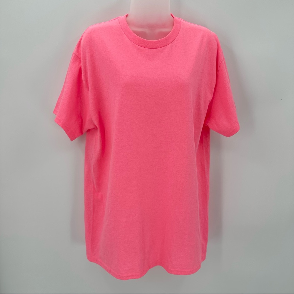 3/$15 GILDAN Tshirt Adult L Heavy Cotton Short Sleeve Crew Fluorescent Pink Tee